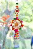 Decorative Colourful Pom Pom with Bells, Festive or Wedding Hanging - Round Square