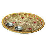 Pooja Thaali, decorative metal thali for Weddings, Birthdays Rakhi Gifting - festivals - Golden(Puja Thali)