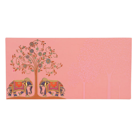 Premium 2 Elephant & Tree Design Shagun Envelopes - Pink