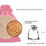 Gota Flower Dupion Silk Potli Bag for Wedding, Diwali Gift Pouches, Gifts Bags - Pink
