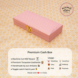 Dot Pattern Leatherette Finish MDF cash box for Gifting Pink