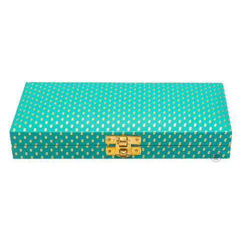 Dot Pattern Leatherette Finish MDF cash box for Gifting Turquoise