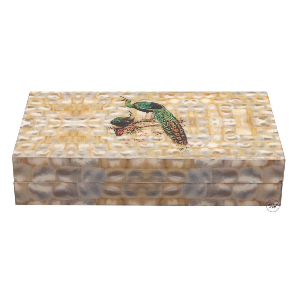 Peacock design with lacqure finish MDF cash box for Gifting white