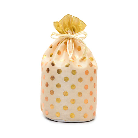 Polka Dot Linen Potli Bag for Return Gifting - Cream