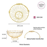 Designer Wire Fruit Basket for Kitchen Counter top and decorative piece, Gold - 13 Cm X 24 CM