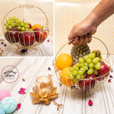 Designer Wire Fruit Basket for Kitchen Counter top and decorative piece, Gold - 13 Cm X 24 CM