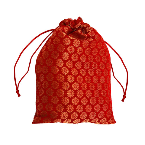 Brocade Dupion Silk designer Potli Bag for Wedding, Diwali Gift Pouches, Gifts Bags - Red