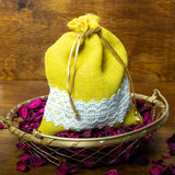 Chrochet Jute Potli Bag for Wedding, Diwali Gift Pouches, Gifts Bags - Yellow