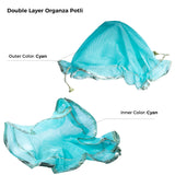 Organza Potli  Double Layer Reversible Potli Bag for Wedding, Diwali Gift Pouches, Gifts Bags - Cyan