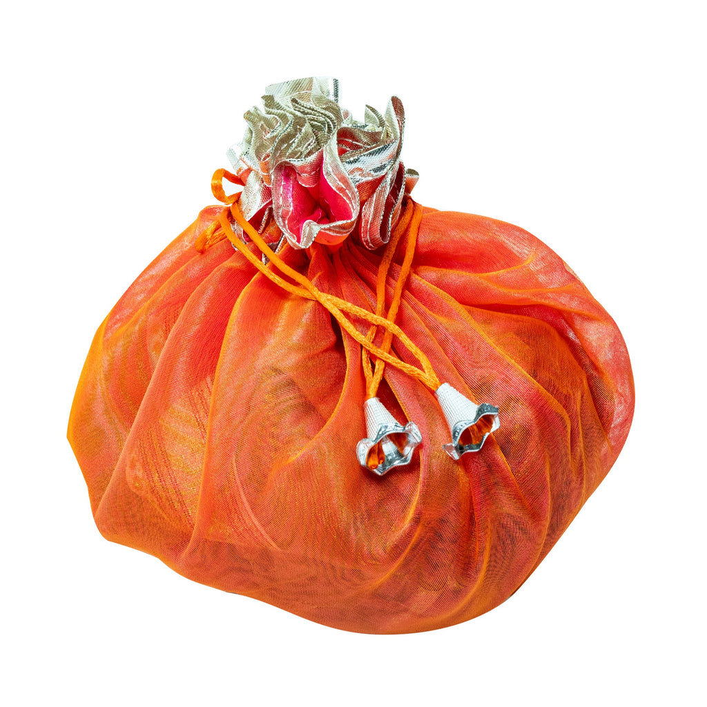 Organza Potli  Double Layer Reversible Potli Bag for Wedding, Diwali Gift Pouches, Gifts Bags - Orange