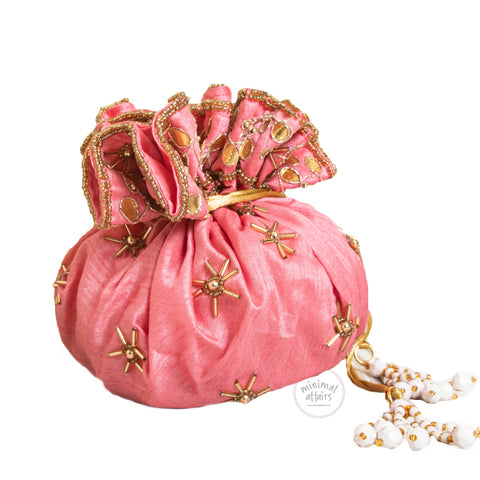 Stylish Royal Bridal Potli Bag for Wedding, Gifts Bags - Pink