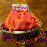 Organza Potli  Double Layer Reversible Potli Bag for Wedding, Diwali Gift Pouches, Gifts Bags - Orange