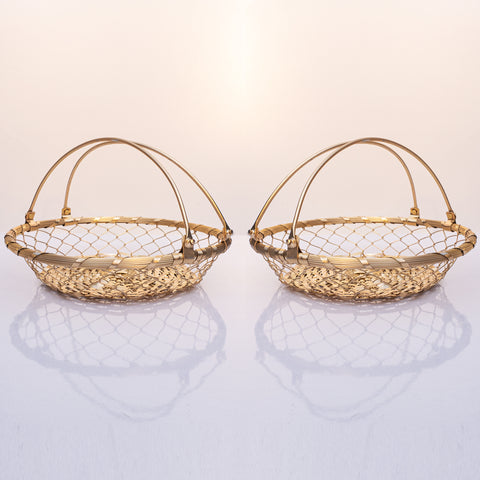Decorative metal Mesh Basket with Twin Handle - Suitable for Gifting, Decoration- Gold